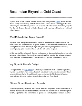 Best Indian Biryani at Gold Coast