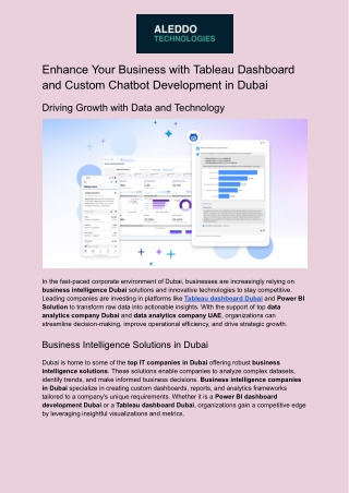 Enhance Your Business with Tableau Dashboard and Custom Chatbot Development in Dubai