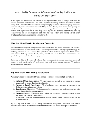 Virtual Reality Development Companies – Shaping the Future of Immersive Experiences
