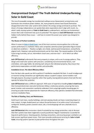 Overpromised Output - The Truth Behind Underperforming Solar in Gold Coast