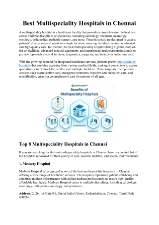 Best Multispeciality Hospitals in Chennai