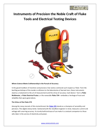 Instruments of Precision the Noble Craft of Fluke Tools and Electrical Testing Devices