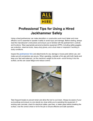 Professional Tips for Using a Hired Jackhammer Safely