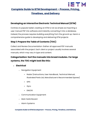 Complete Guide to IETM Development – Process, Pricing, Timelines, and Delivery
