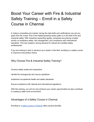 Boost Your Career with Fire & Industrial Safety Training – Enroll in a Safety Course in Chennai (2)