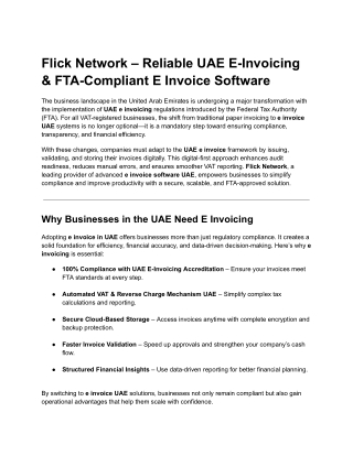 Flick Network – Reliable UAE E-Invoicing & FTA-Compliant E Invoice Software