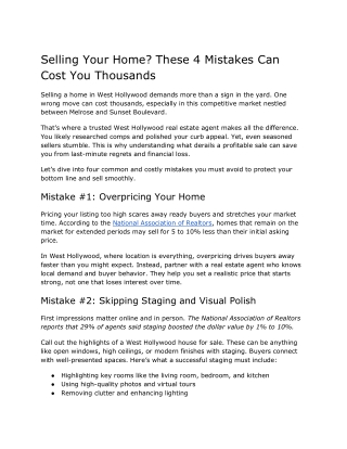 Selling Your Home, These 4 Mistakes Can Cost You Thousands