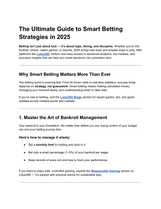 Smart Betting Strategies 2025: Win Consistently with Expert Tips | Lotus365