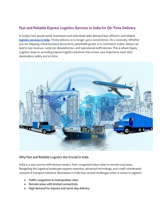 Fast and Reliable Express Logistics Services in India for On-Time Delivery