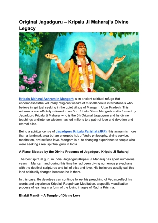 Original Jagadguru – Kripalu Ji Maharaj’s Divine Legacy