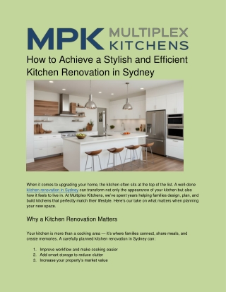 How to Achieve a Stylish and Efficient Kitchen Renovation in Sydne