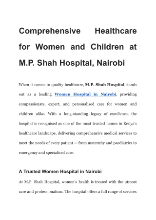 Comprehensive Healthcare for Women and Children at M.P. Shah Hospital, Nairobi