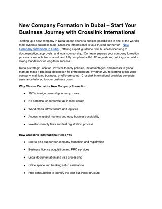 New Company Formation in Dubai – Start Your Business Journey with Crosslink International