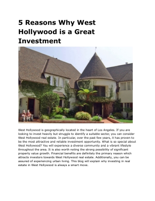 5 Reasons Why West Hollywood is a Great Investment