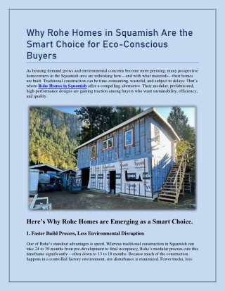 Why Rohe Homes in Squamish Are the Smart Choice for Eco-Conscious Buyers