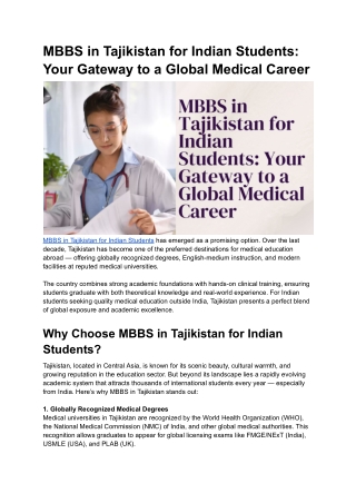 MBBS in Tajikistan for Indian Students_ Your Gateway to a Global Medical Career