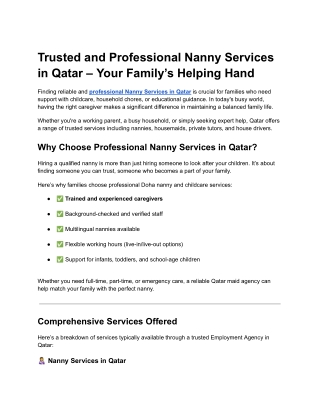 Trusted and Professional Nanny Services in Qatar – Your Family’s Helping Hand