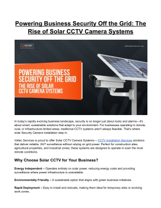 Powering Business Security Off the Grid: The Rise of Solar CCTV Camera Systems