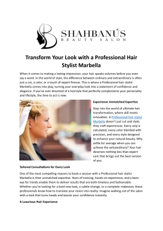 Transform Your Look with a Professional Hair Stylist Marbella