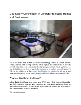 Gas Safety Certification in London Protecting Homes and Businesses