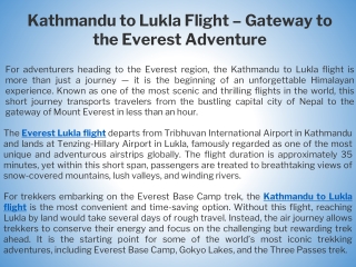 Kathmandu to Lukla Flight – Gateway to the Everest Adventure
