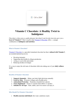 Vitamin C Chocolate in India | Healthy Immunity-Boosting Treat