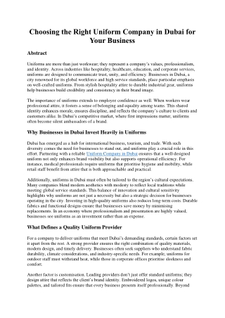 Choosing the Right Uniform Company in Dubai for Your Business