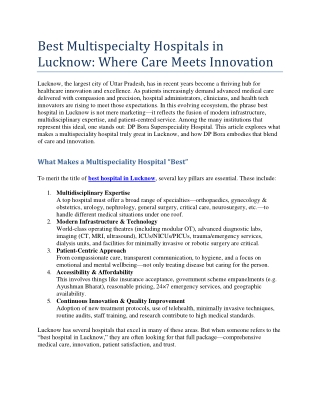 Best Multispecialty Hospitals in Lucknow Where Care Meets Innovation