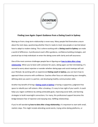 Finding Love Again: Expert Guidance from a Dating Coach in Sydney