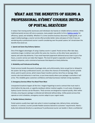 What are the benefits of hiring a professional Sydney courier instead of postal services