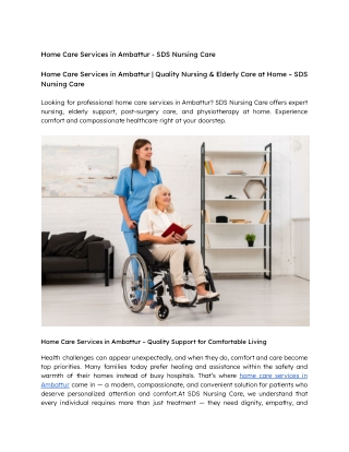 Home Care Services in Ambattur - SDS Nursing Care