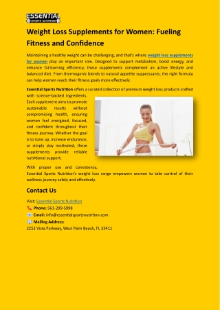 Weight Loss Supplements for Women: Fueling Fitness and Confidence