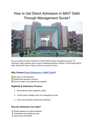 How to Get Direct Admission in MAIT Delhi Through Management Quota