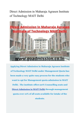 Direct Admission in Maharaja Agrasen Institute of Technology MAIT Delhi