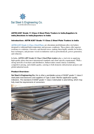 ASTM A387 Grade 11 Class 2 Steel Plate Stockist in India