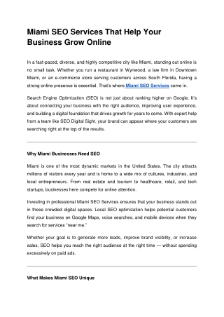 Miami SEO Services That Help Your Business Grow Online