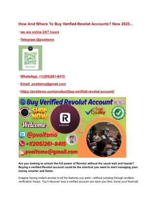 How And Where To Buy Verified Revolut Accounts_ New 2025...