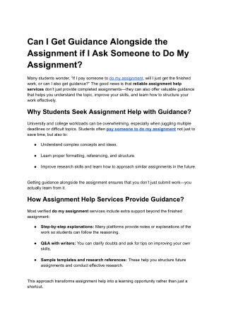 Can I Get Guidance Alongside the Assignment if I Ask Someone to Do My Assignment