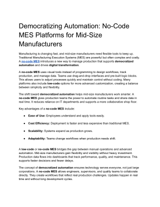 Democratizing Automation_ No-Code MES Platforms for Mid-Size Manufacturers