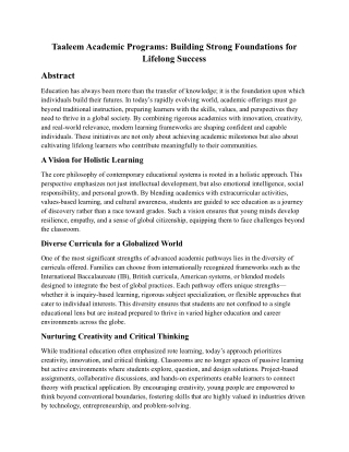 Taaleem Academic Programs: Building Strong Foundations for Lifelong Success