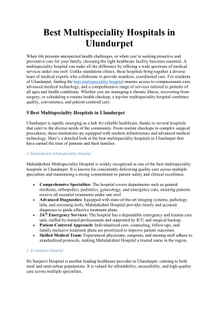 Best Multispeciality Hospitals in Ulundurpet