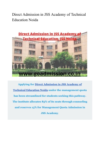 Direct Admission in JSS Academy of Technical Education Noida