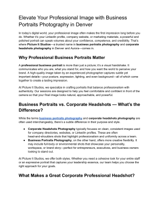 Elevate Your Professional Image with Business Portraits Photography in Denver