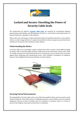 Locked and Secure: Unveiling the Power of Security Cable Seals