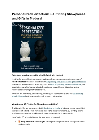 Personalized Perfection 3D Printing Showpieces and Gifts in Madurai