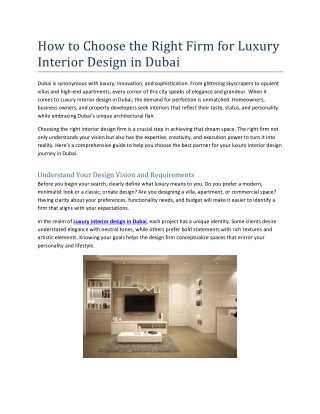 How to Choose the Right Firm for Luxury Interior Design in Dubai