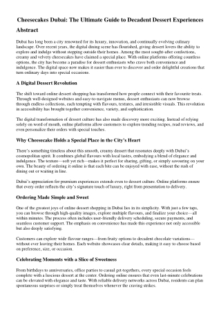 Cheesecakes Dubai: The Ultimate Guide to Decadent Dessert Experiences