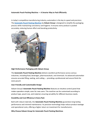 Automatic Pouch Packing Machine — A Smarter Way to Pack Efficiently