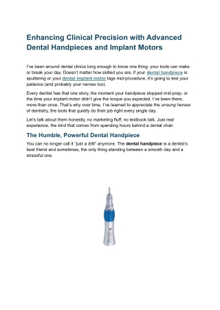 Enhancing Clinical Precision with Advanced Dental Handpieces and Implant Motors