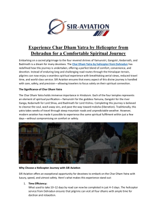 Experience Char Dham Yatra by Helicopter from Dehradun